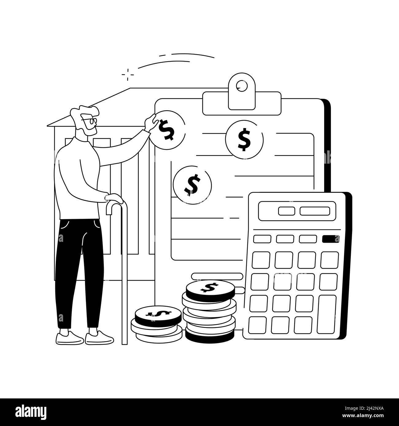 Illustration du vecteur de concept abstrait du régime de retraite. Fonds de pension, régime de retraite, argent des employés, vieux homme d'affaires, banque de piggy, pot en verre, ouvriers ea Illustration de Vecteur