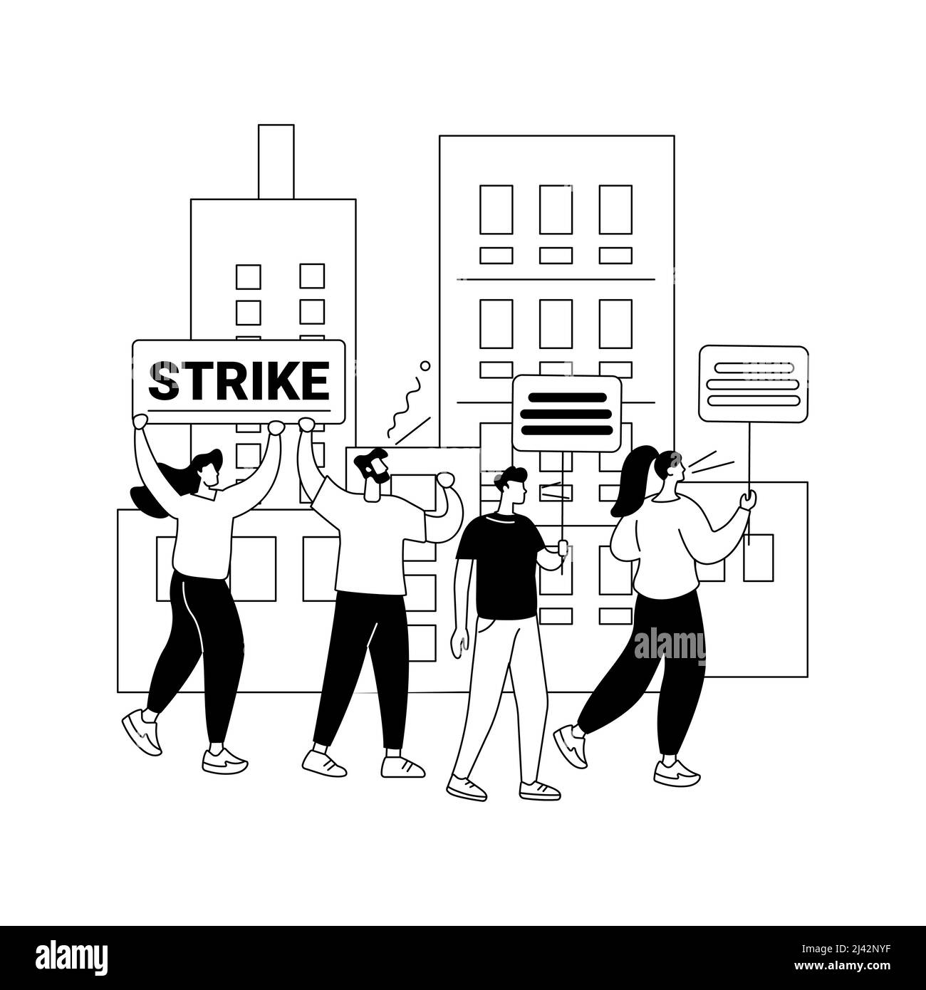 Illustration du vecteur de concept abstrait de l'action de frappe. Action anti-mondialisme, grève des syndicats, arrêt de travail des employés, blocage de l'industrie, sto Illustration de Vecteur