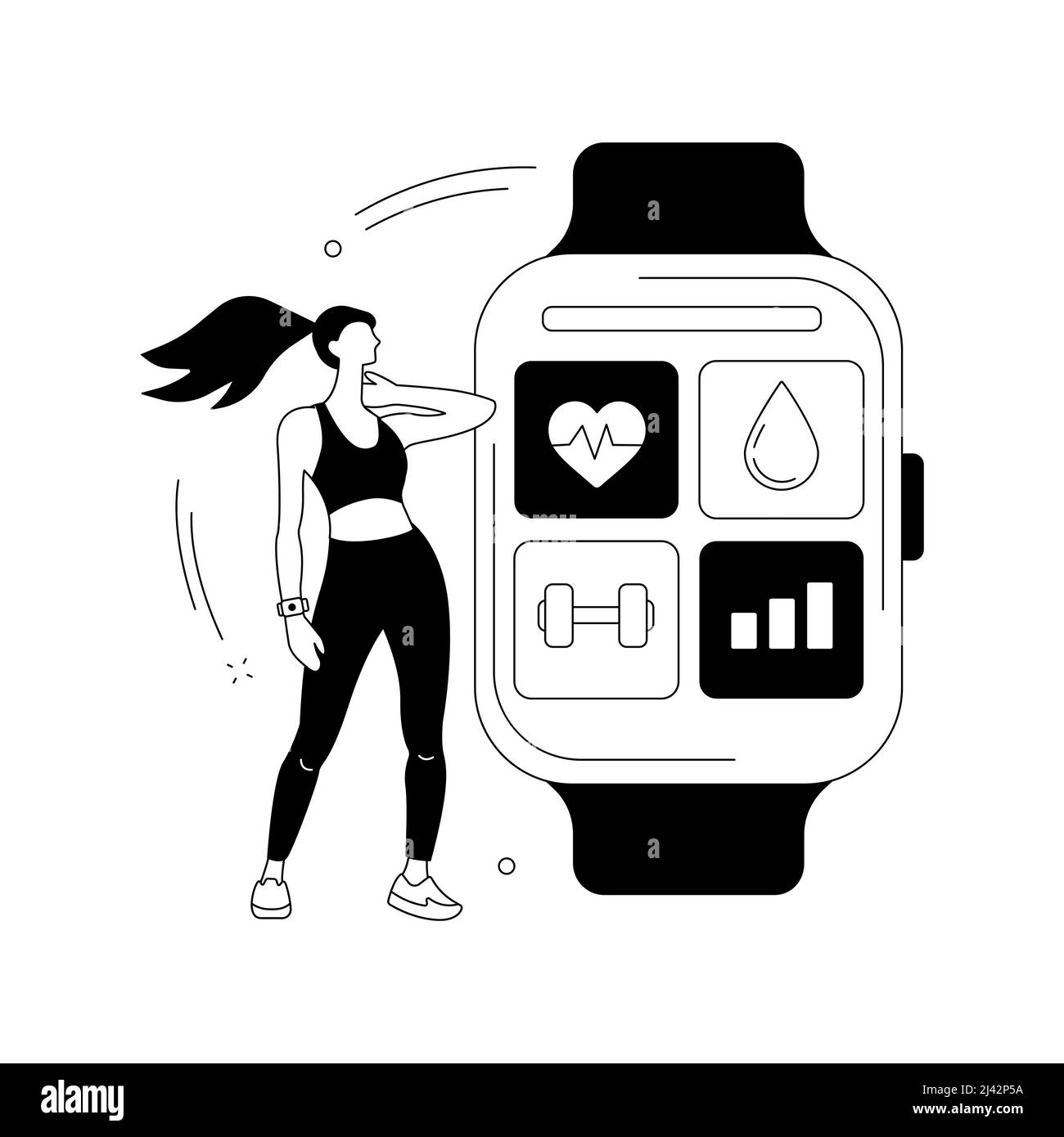 Illustration vectorielle abstraite de concept de tracker sport et fitness. Bracelet d'activité, moniteur de santé, appareil porté au poignet, application pour la course à pied, le cyclisme et Illustration de Vecteur