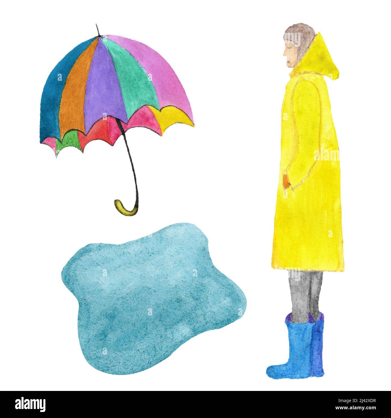 Ensemble d'éléments pour illustrer le temps pluvieux par l'aquarelle Banque D'Images