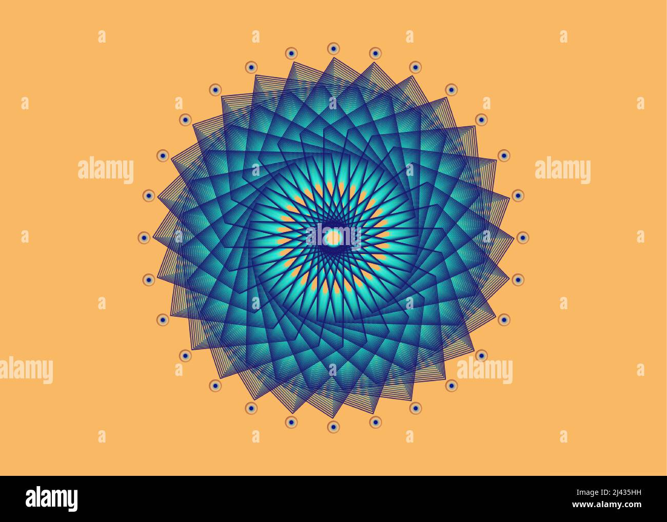 Géométrie sacrée Mandala, icône de cercle méditatif de fleur bleue, conception géométrique de logo, roue religieuse mystique, concept de chakra indien, vecteur Illustration de Vecteur