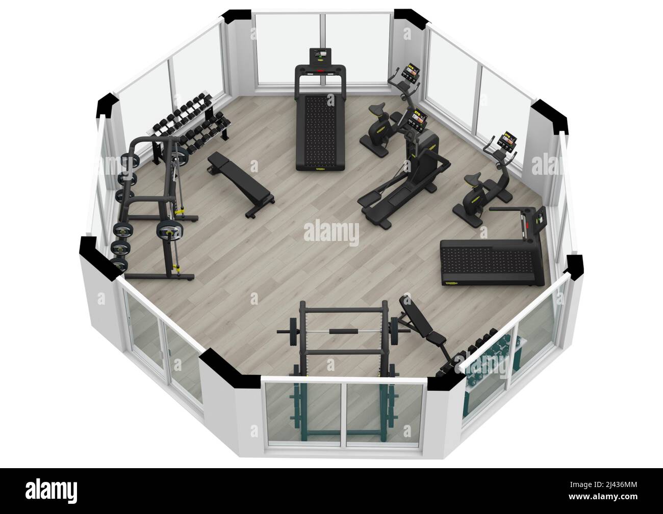 Salle de gym. Illustration du centre de fitness 3D. Fitness. Salle de sport. Centre de fitness. Intérieur de la salle de sport. Banque D'Images