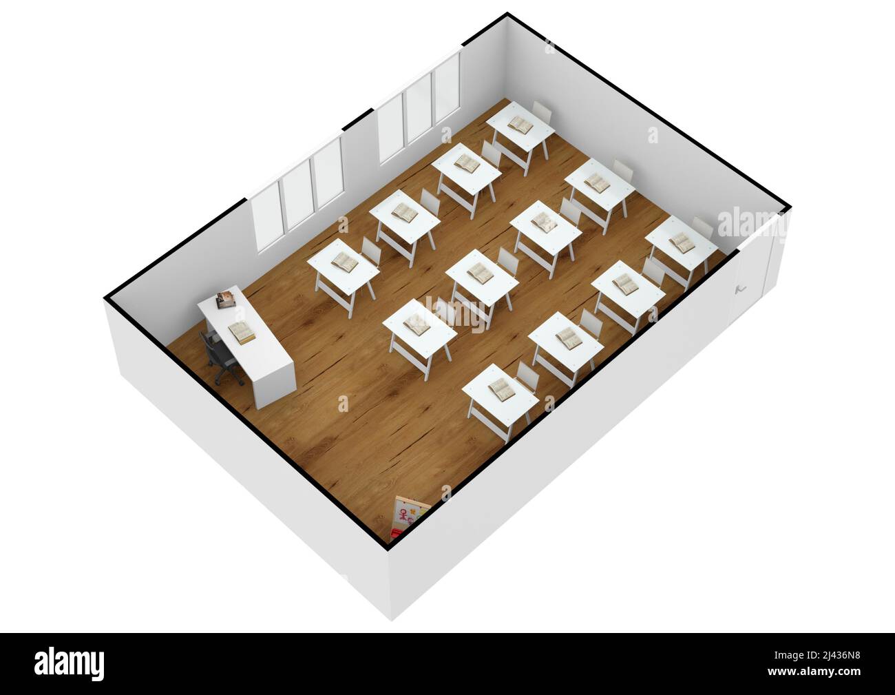 Intérieur isométrique de la salle de classe réaliste 3D. Plan de classe. Présentation salle de classe isométrique. Banque D'Images