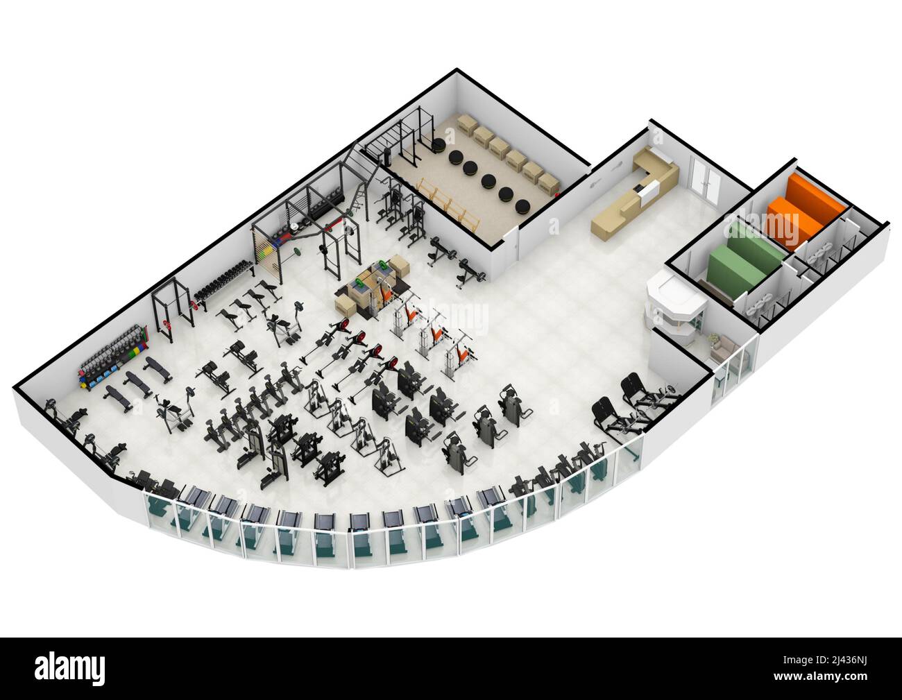 Salle de gym. Illustration du centre de fitness 3D. Fitness. Salle de sport. Centre de fitness. Intérieur de la salle de sport. Banque D'Images