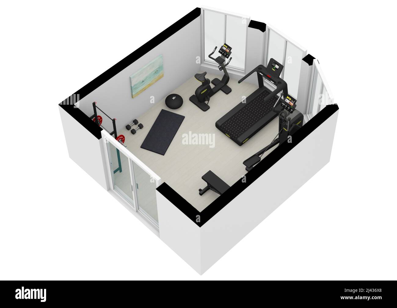 Salle de gym. Illustration du centre de fitness 3D. Fitness. Salle de sport. Centre de fitness. Intérieur de la salle de sport. Banque D'Images