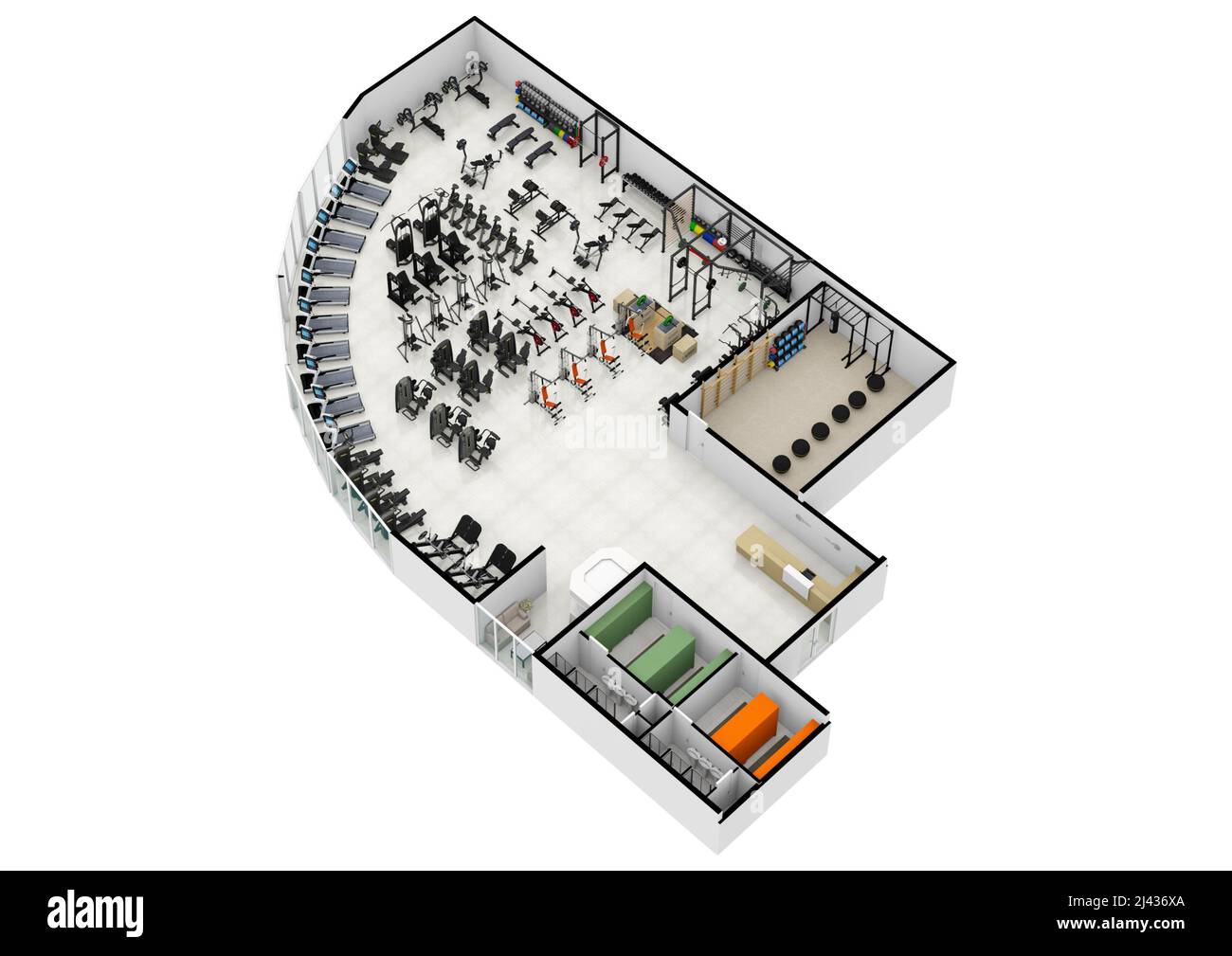 Salle de gym. Illustration du centre de fitness 3D. Fitness. Salle de sport. Centre de fitness. Intérieur de la salle de sport. Banque D'Images