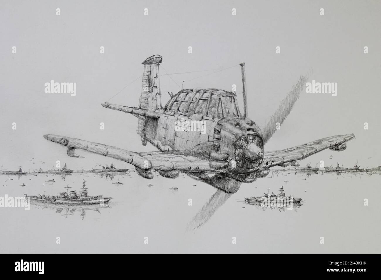 Le moteur à pistons de l'avion de bombardier torpille survole la flotte de la marine. Banque D'Images
