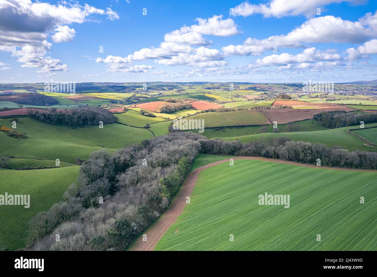 Champs et terres agricoles au-dessus du village anglais, Berry Pomeroy, Devon, Angleterre, Europe Banque D'Images