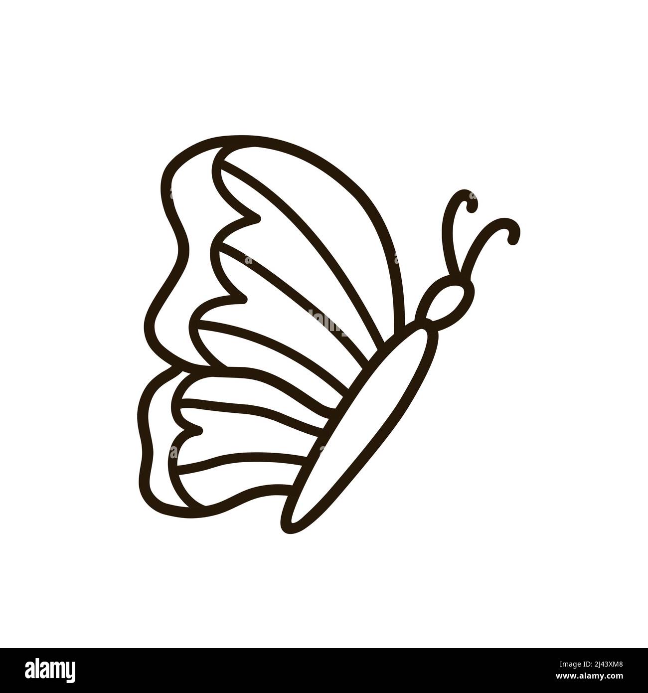 Joli papillon volant isolé sur fond blanc. Illustration vectorielle dessinée à la main, style doodle. Parfait pour les motifs de vacances, les cartes, le logo, la décoration Illustration de Vecteur