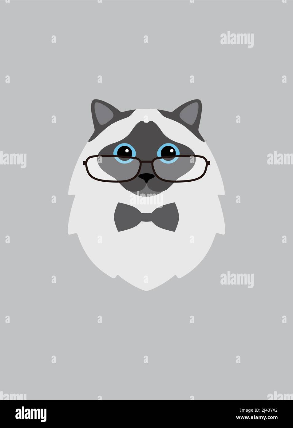 Portrait de chat, portant des lunettes, comme une vieille dame, style cool, cosplay Illustration de Vecteur