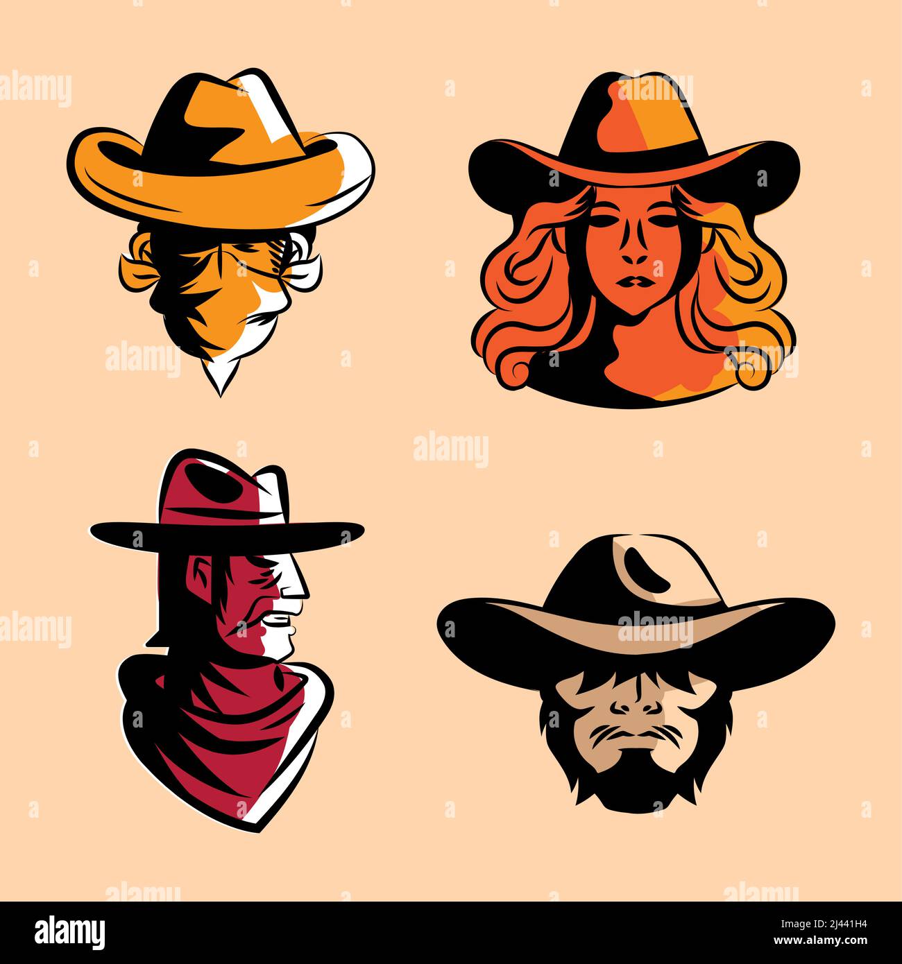 gunslinger wild west set quatre icônes Illustration de Vecteur