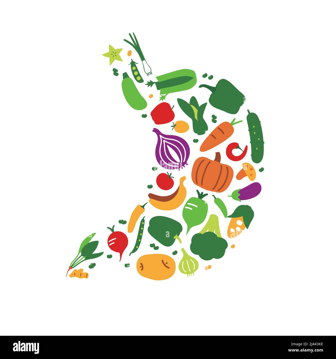 Icône de légumes et de fruits en forme d'estomac, illustration vectorielle Illustration de Vecteur