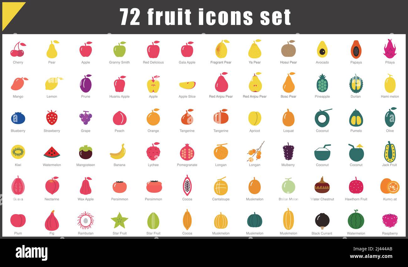 72 icônes plates de fruits, illustration vectorielle Illustration de Vecteur