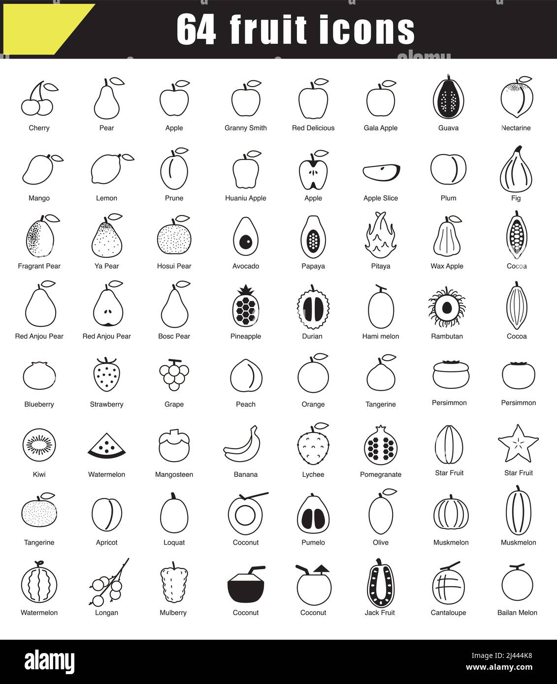 Illustration vectorielle de 64 icônes de ligne de fruits Illustration de Vecteur
