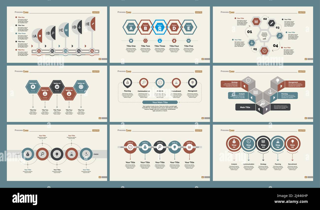 L'ensemble de conception d'infographies peut être utilisé pour la mise en page du flux de travail, le diagramme, le rapport annuel, la présentation, la conception Web. Concept d'entreprise et de production avec processus Illustration de Vecteur