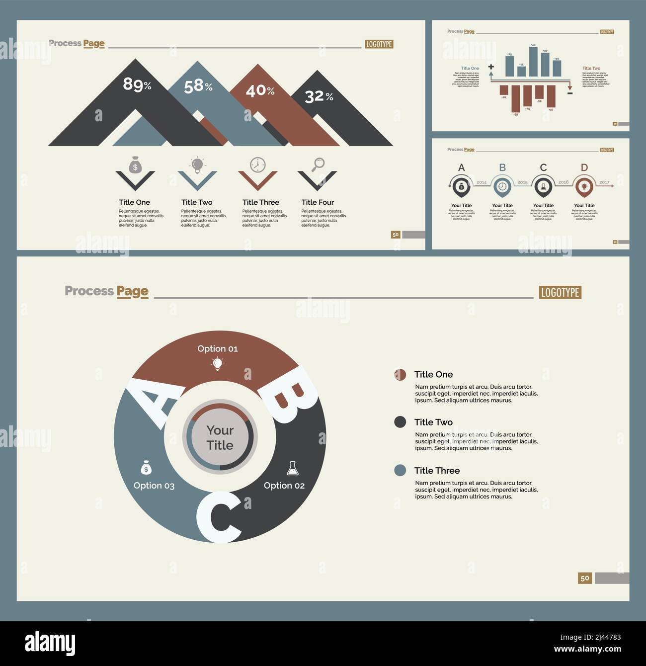 L'ensemble de conception d'infographies peut être utilisé pour la mise en page du flux de travail, le diagramme, le rapport annuel, la présentation, la conception Web. Concept commercial et comptable avec processus Illustration de Vecteur
