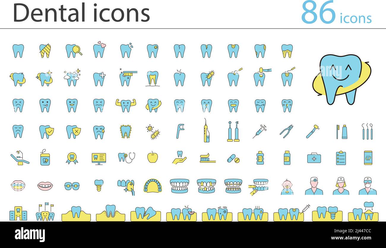 Icônes de ligne d'élément de soins dentaires et de clinique dentaire Illustration de Vecteur