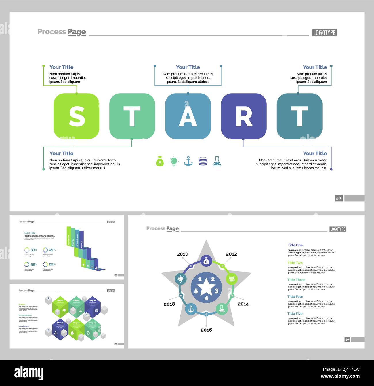 L'ensemble de conception d'infographies peut être utilisé pour la mise en page du flux de travail, le diagramme, le rapport annuel, la présentation, la conception Web. Concept d'entreprise et de démarrage avec processus an Illustration de Vecteur