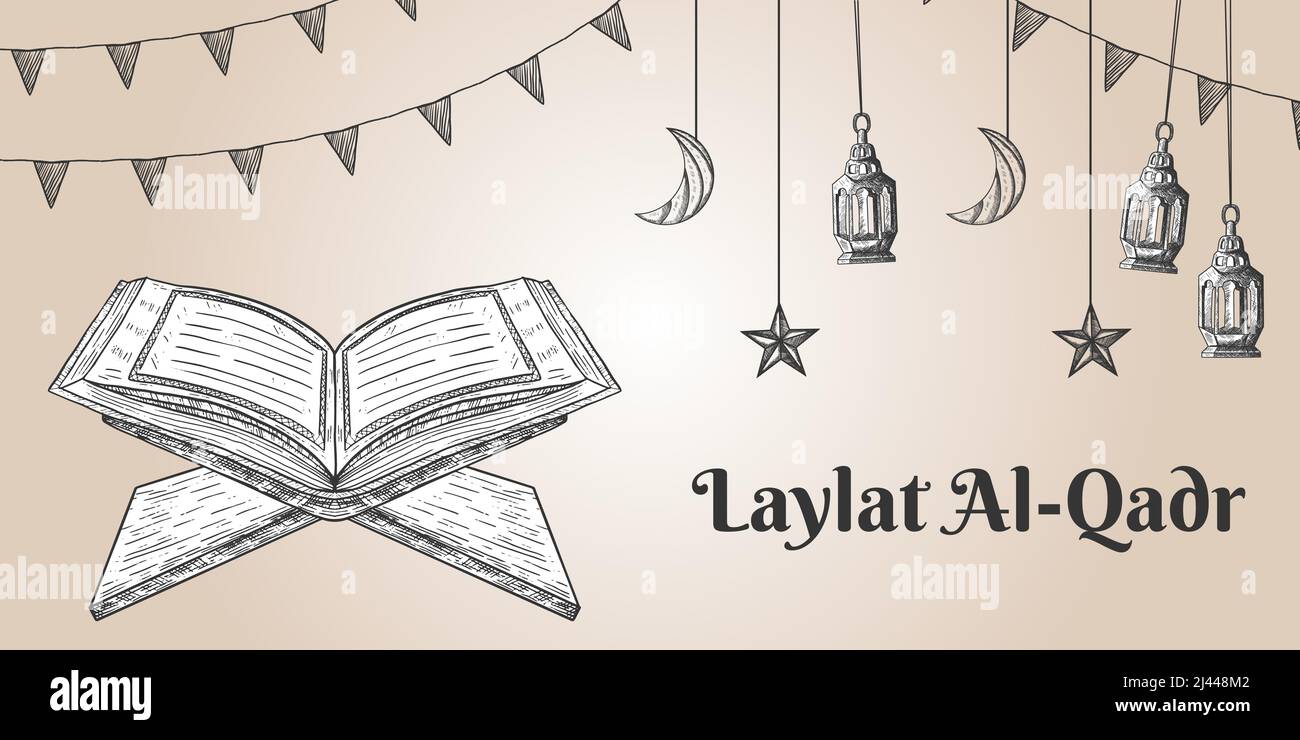 arrière-plan de l'illustration laylat al-qadr dessinée à la main Illustration de Vecteur