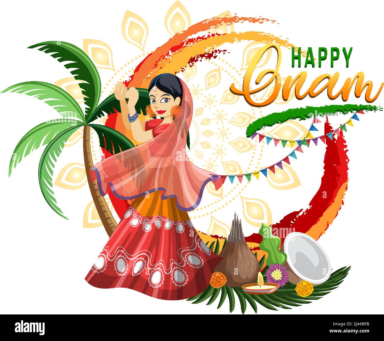 Illustration de l'affiche du festival de récolte hindou d'Onam Illustration de Vecteur