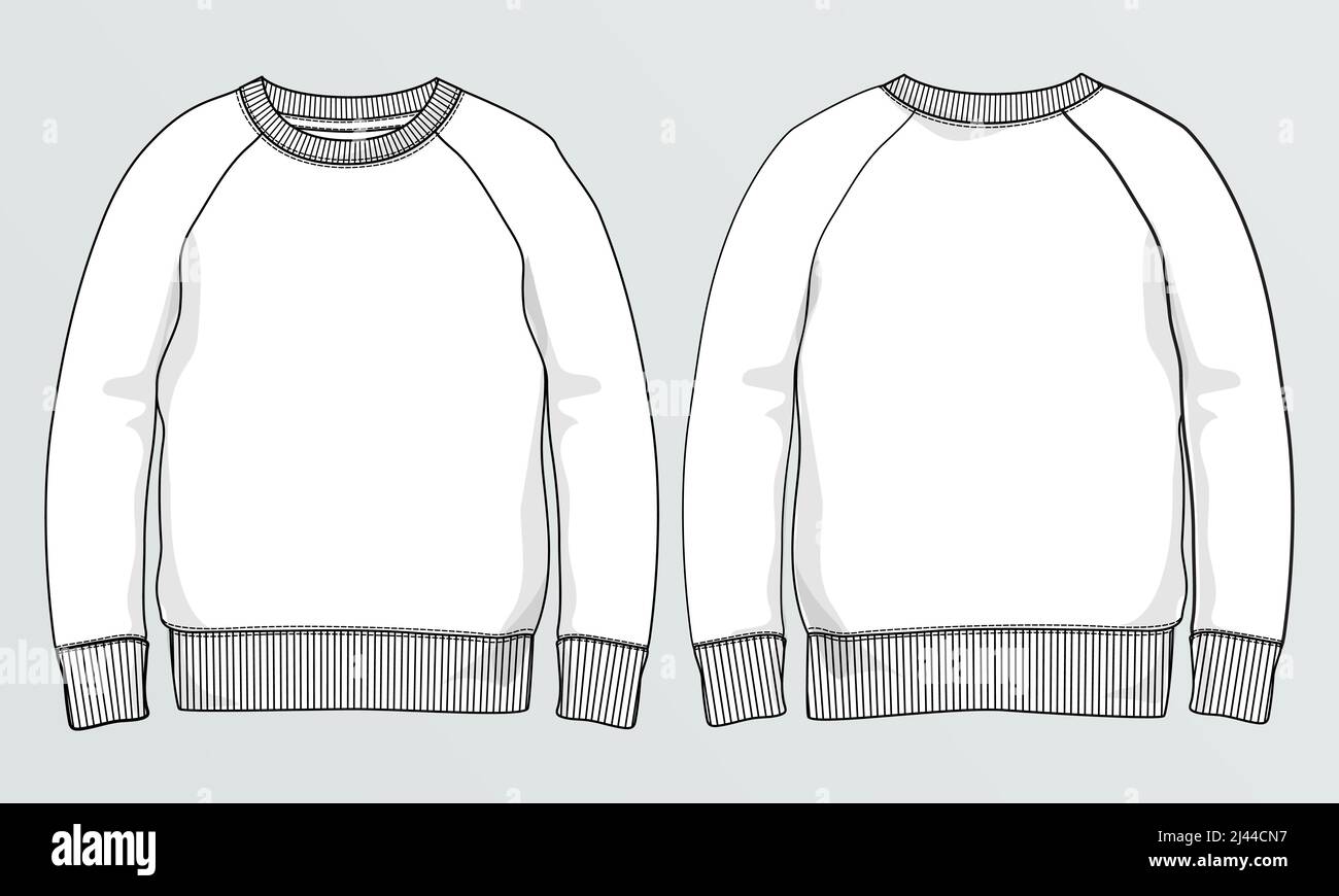 Sweat-shirt à manches longues mode générale Flat Sketches dessin technique modèle vectoriel pour homme. Maquette de vêtement CAO. Illustration de Vecteur