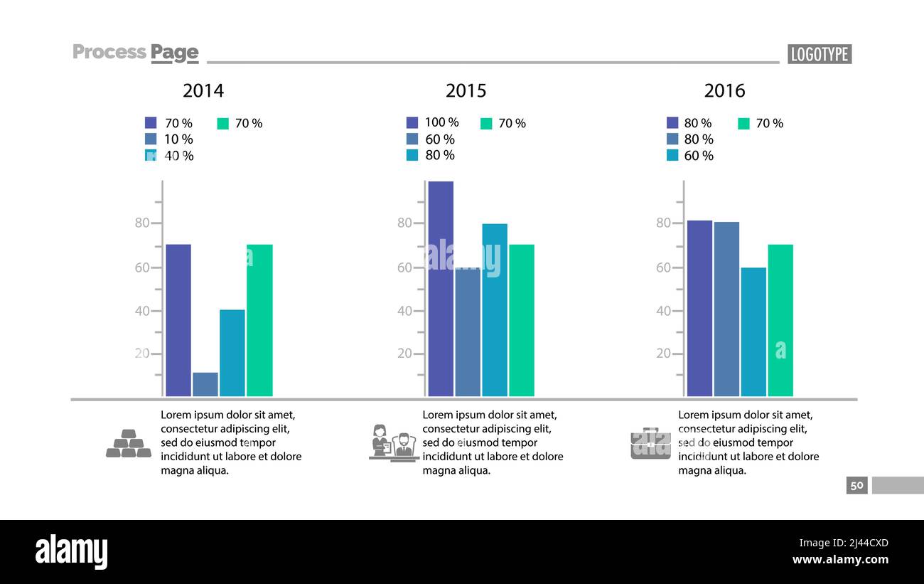 Modèle de graphique à barres de comparaison sur trois périodes. Élément d'analyse, diagramme, infographie. Concept de présentation, modèles, rapport annuel. Peut être utilisé Illustration de Vecteur