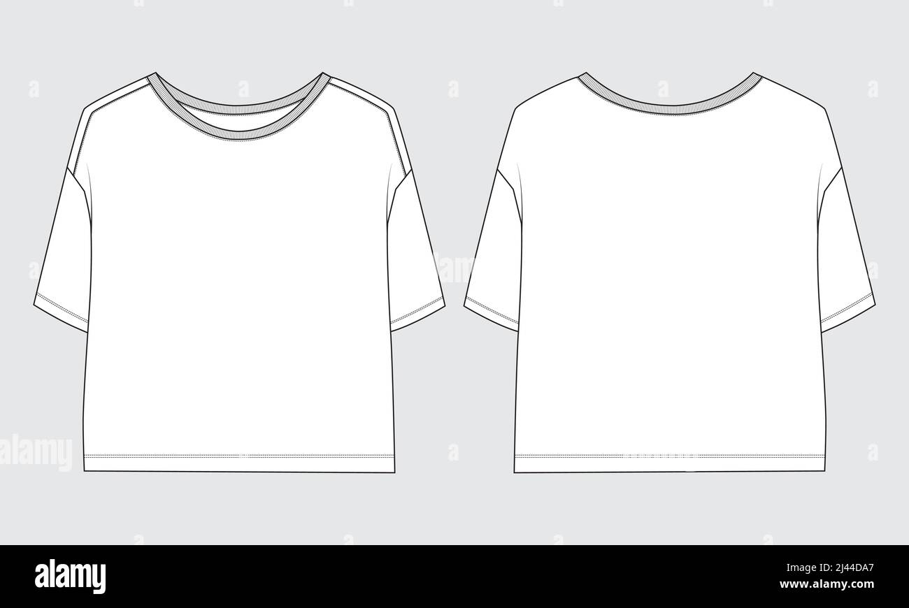 T-shirt à manches courtes Robe design technique dessin plat modèle d'illustration vectoriel pour bébés filles et femmes. Maquette de vêtements en coton Illustration de Vecteur
