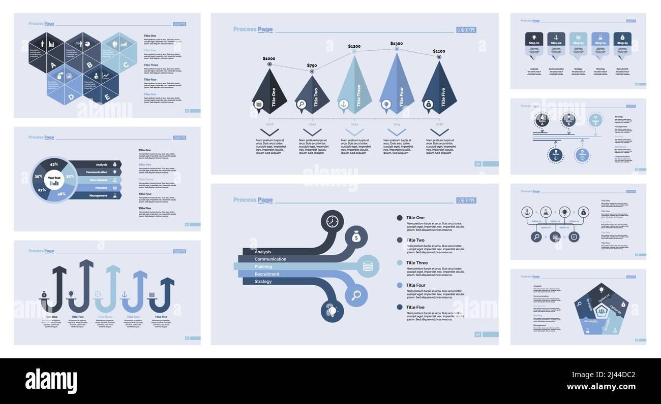 L'ensemble de planification peut être utilisé pour l'économie, les finances, la progression. Concept de stratégie d'entreprise avec tableau de pourcentage, schéma organisationnel et d'option, calendrier Illustration de Vecteur