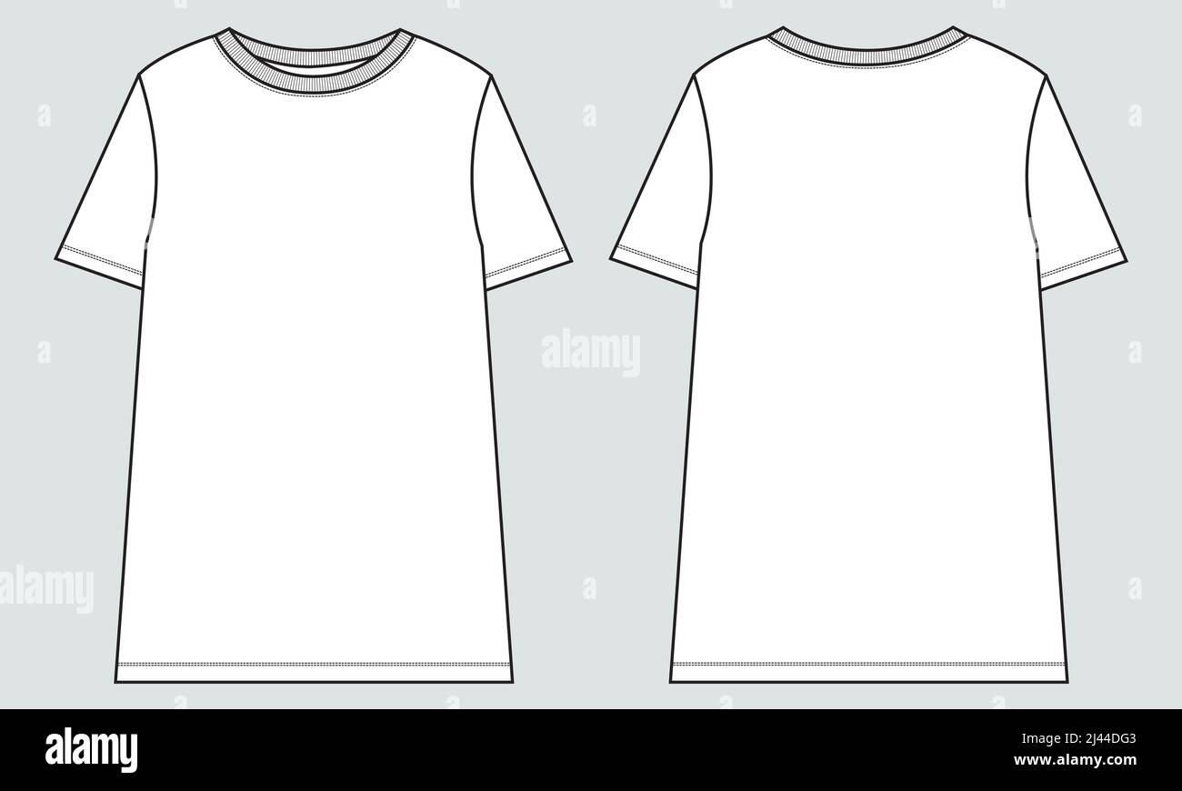 T-shirt surdimensionné hauts Chemisier technique mode dessin plat modèle d'illustration vectoriel vues du devant et du dos. Vêtements maquette de vêtements CAD pour femme Illustration de Vecteur