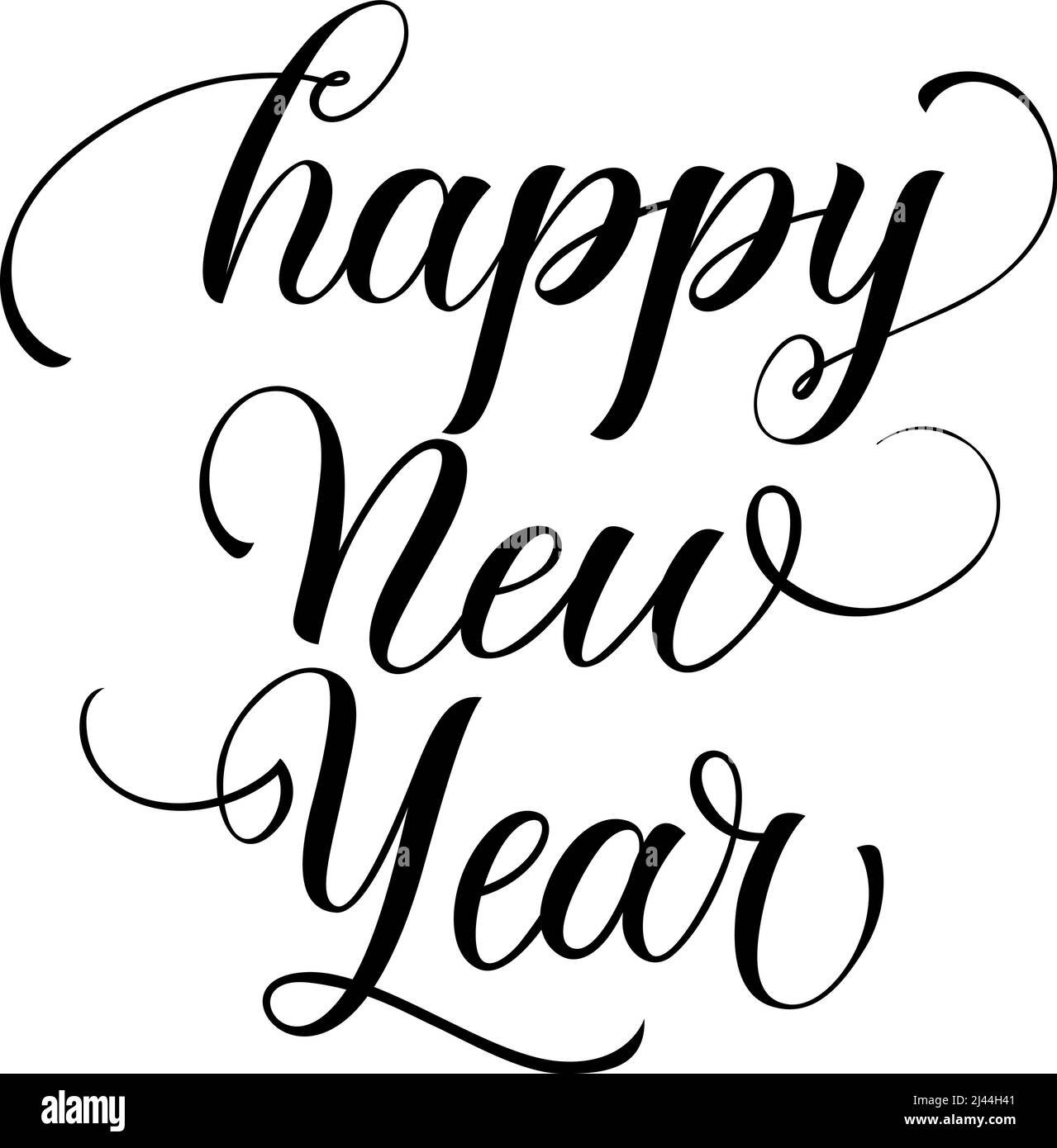 Bonne année. Fêtes et salutations saisonnières. Texte manuscrit, calligraphie. Peut être utilisé pour les cartes de vœux, les affiches, les dépliants et les brochettes Illustration de Vecteur