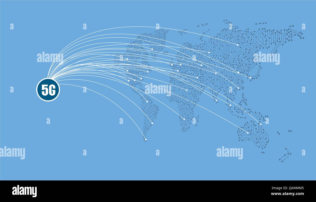 Systèmes sans fil de réseau mobile de 5G 5th générations dans le monde. Technologies sans fil et réseaux mobiles Illustration de Vecteur