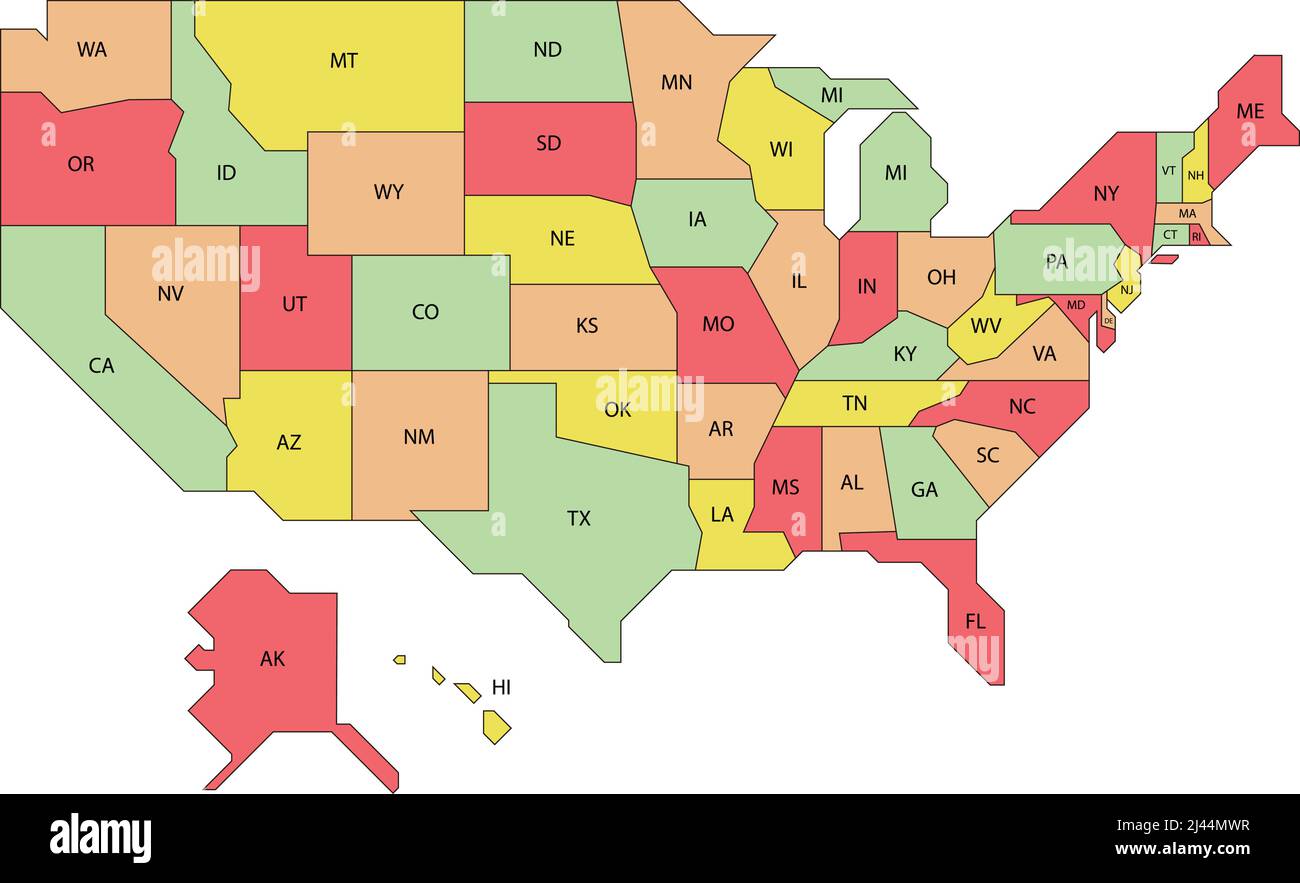 Carte de l'américain, 50 États aux États-Unis. Illustration vectorielle Illustration de Vecteur