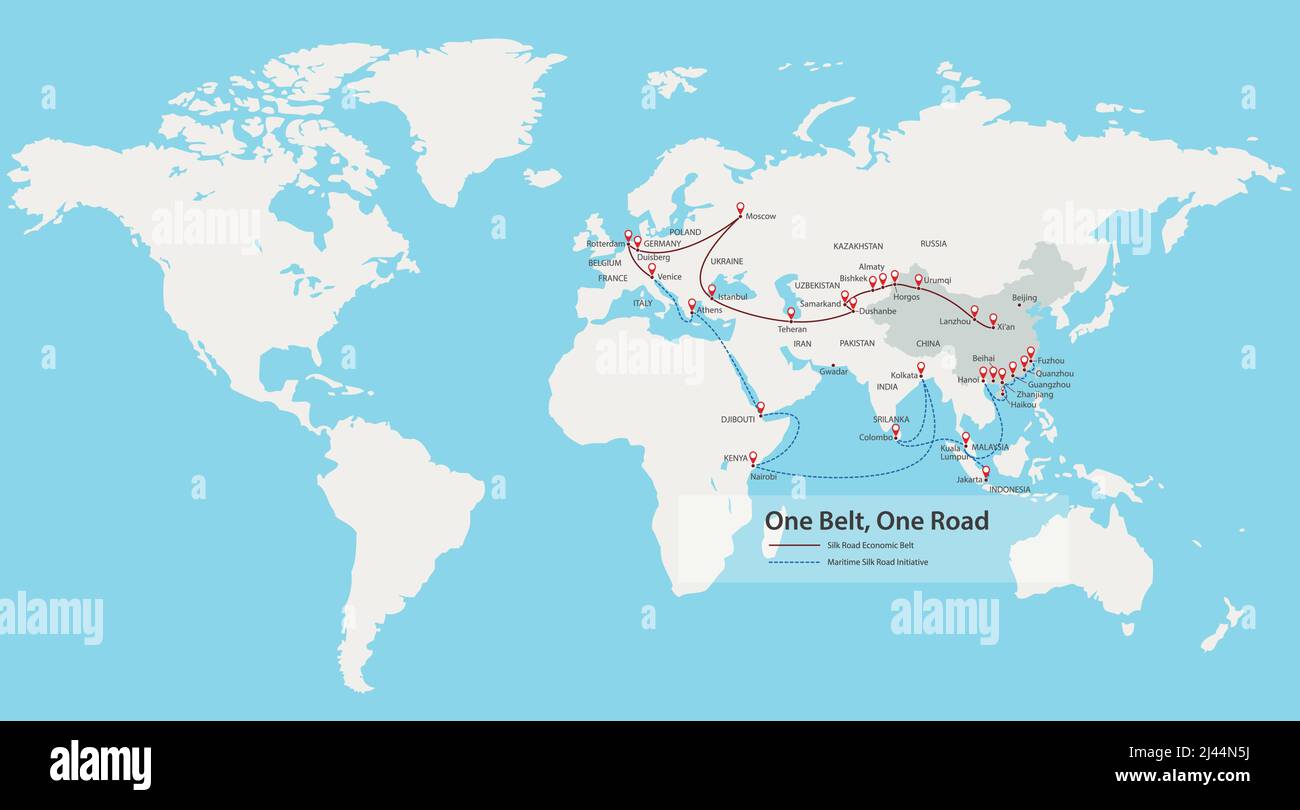 One Belt, One Road, investissement stratégique chinois dans la carte du 21st siècle. Illustration de Vecteur