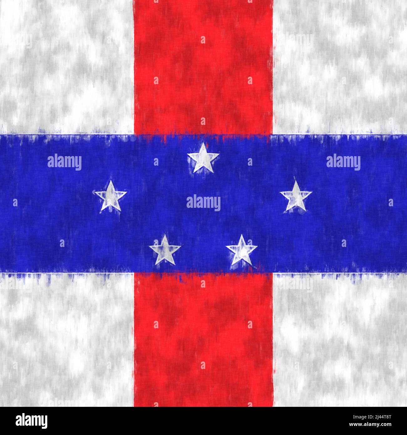 Peinture à l'huile des Antilles néerlandaises. Toile de dessin emblème des Antilles néerlandaises. Une image peinte du drapeau d'un pays. Banque D'Images