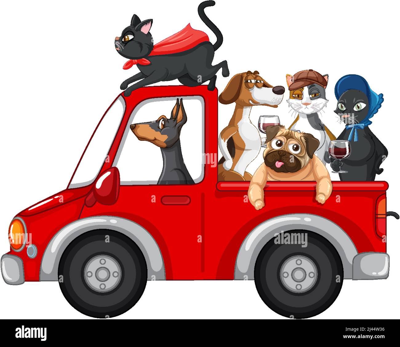 Chiens et chats conduisant une voiture sur fond blanc illustration Illustration de Vecteur