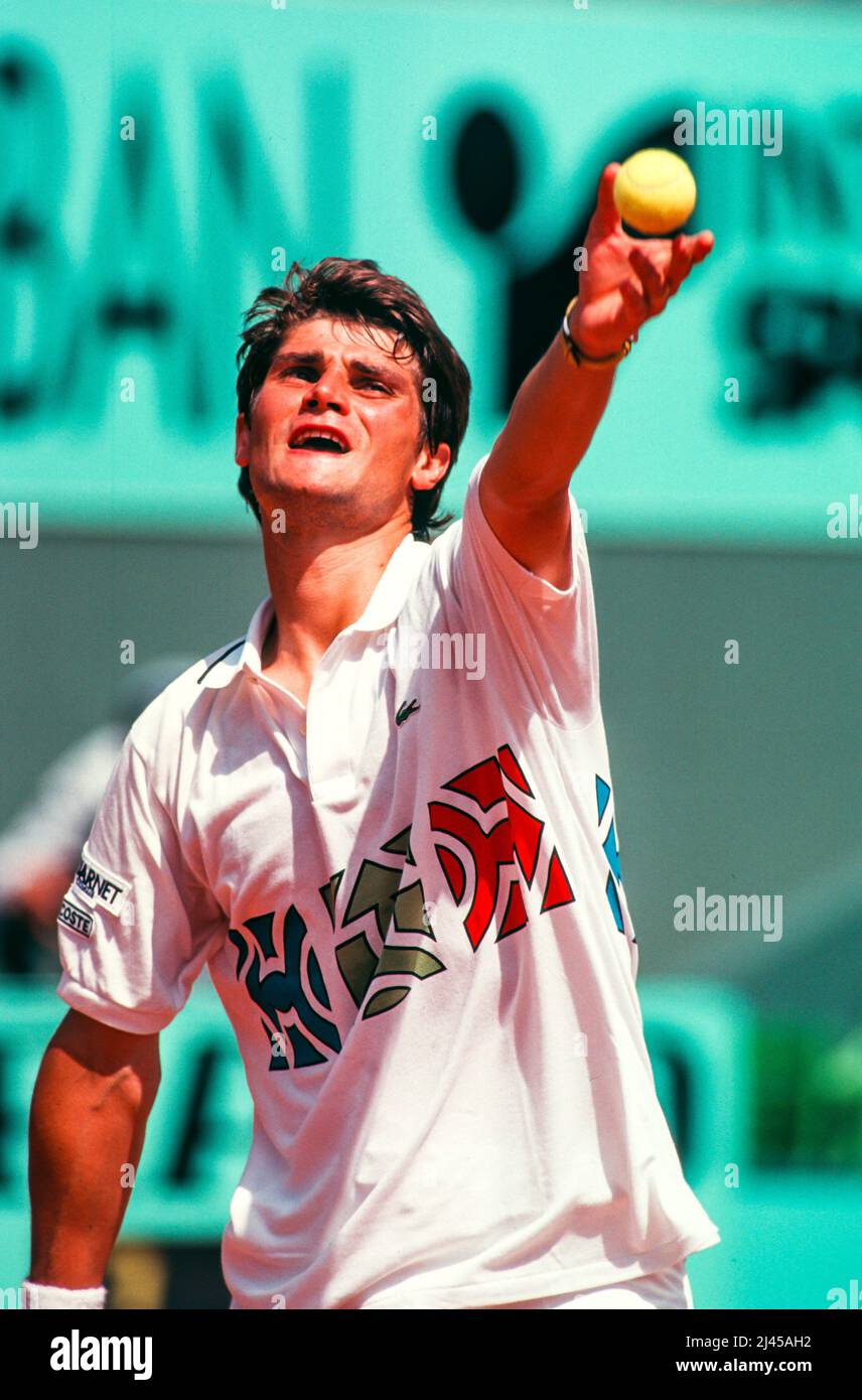 Arnaud Boetsch, joueur de tennis professionnel français, ici en mai 1994, lors de l'Open de France, officiellement connu sous le nom de Roland-Garros Banque D'Images
