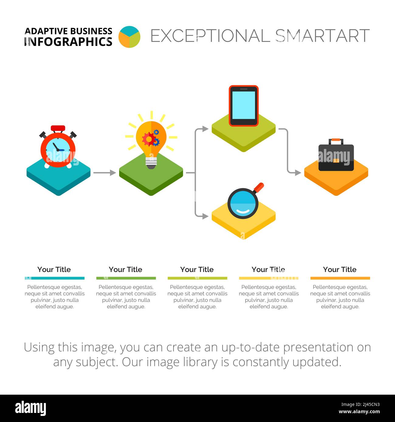 Diagramme en cinq étapes. Diagramme de pas, diagramme d'options, algorithme. Données d'entreprise. Concept créatif pour l'infographique, la présentation, le projet. Peut être utilisé pour Illustration de Vecteur