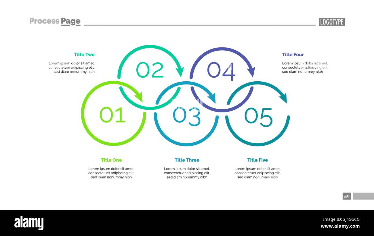 Diagramme de processus avec cinq éléments. Graphique de cycle, graphique d'étape, présentation. Concept créatif pour l'infographique, la présentation, le projet, le rapport. Peut être utilisé pour Illustration de Vecteur
