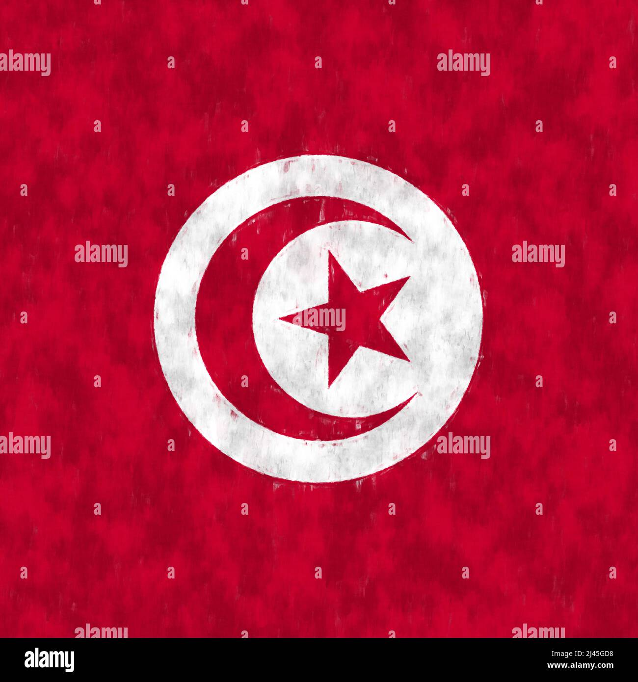 Peinture à l'huile de Tunisie. Toile de dessin d'emblème tunisien. Une image peinte du drapeau d'un pays. Banque D'Images