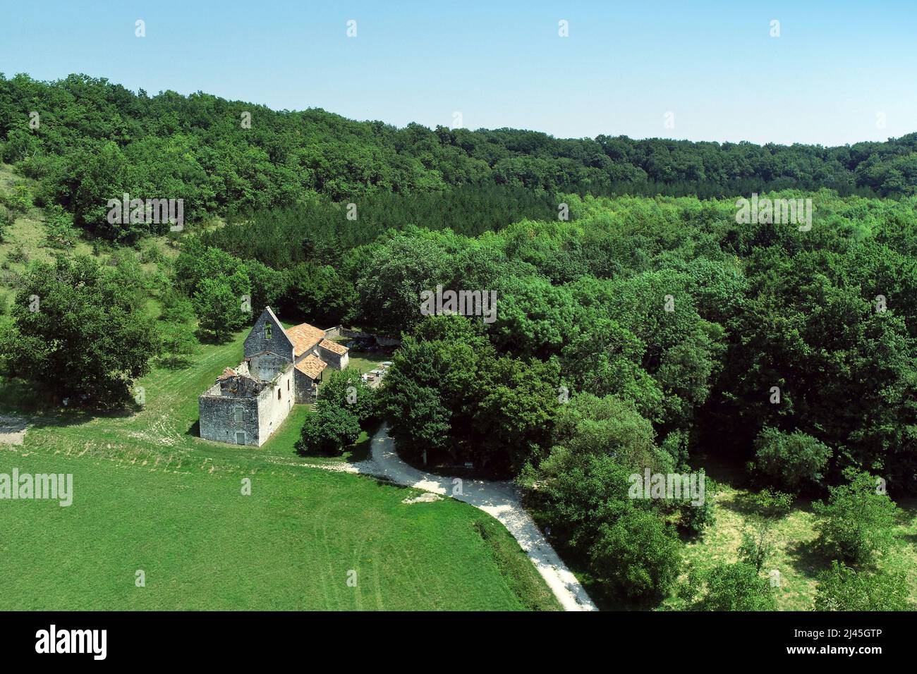 Villeneuve-sur-Lot (sud-ouest de la France) : vue aérienne de la Chapelle de Saint-Pierre-de-Collonges Banque D'Images