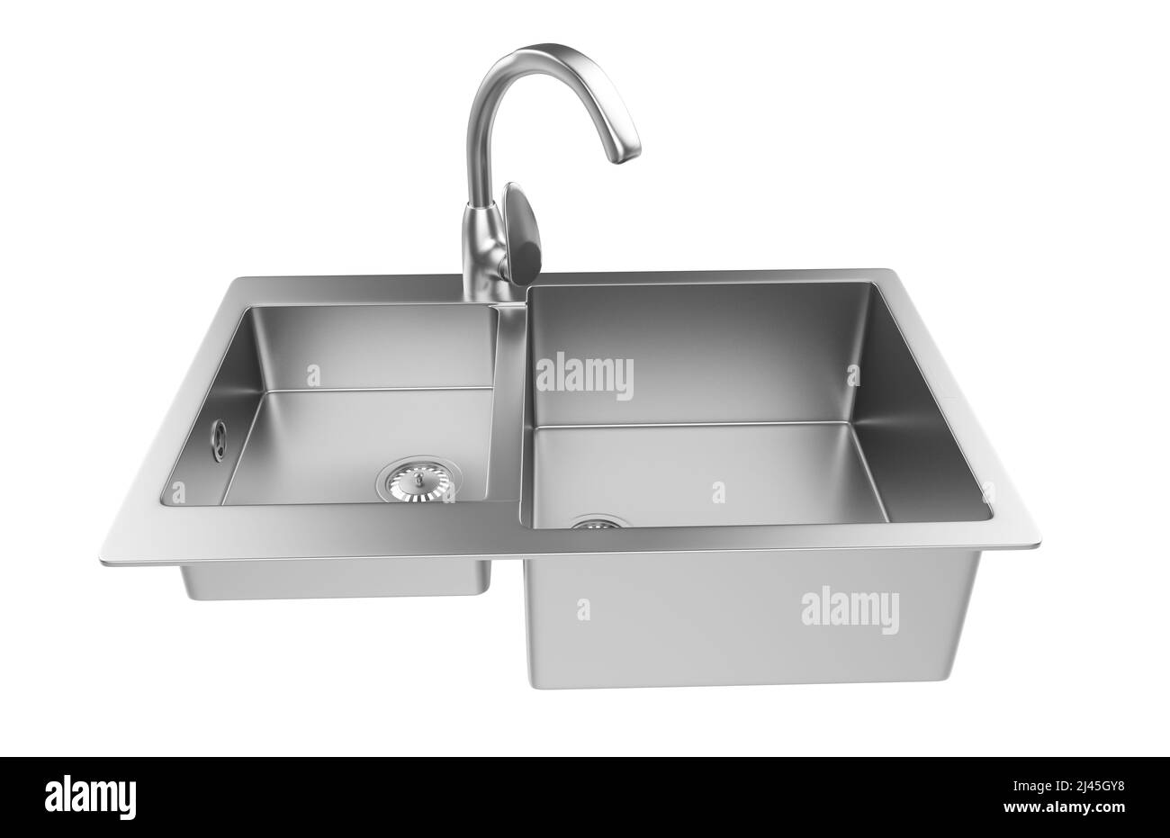 Évier de cuisine isolé sur fond blanc, 3D rendu. Banque D'Images