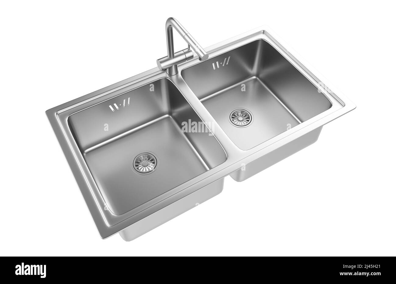 Évier de cuisine isolé sur fond blanc, 3D rendu. Banque D'Images