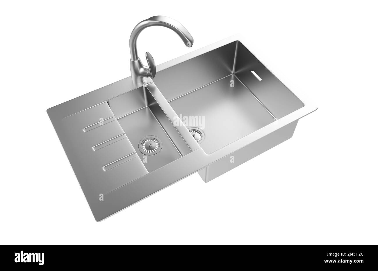 Évier de cuisine isolé sur fond blanc, 3D rendu. Banque D'Images