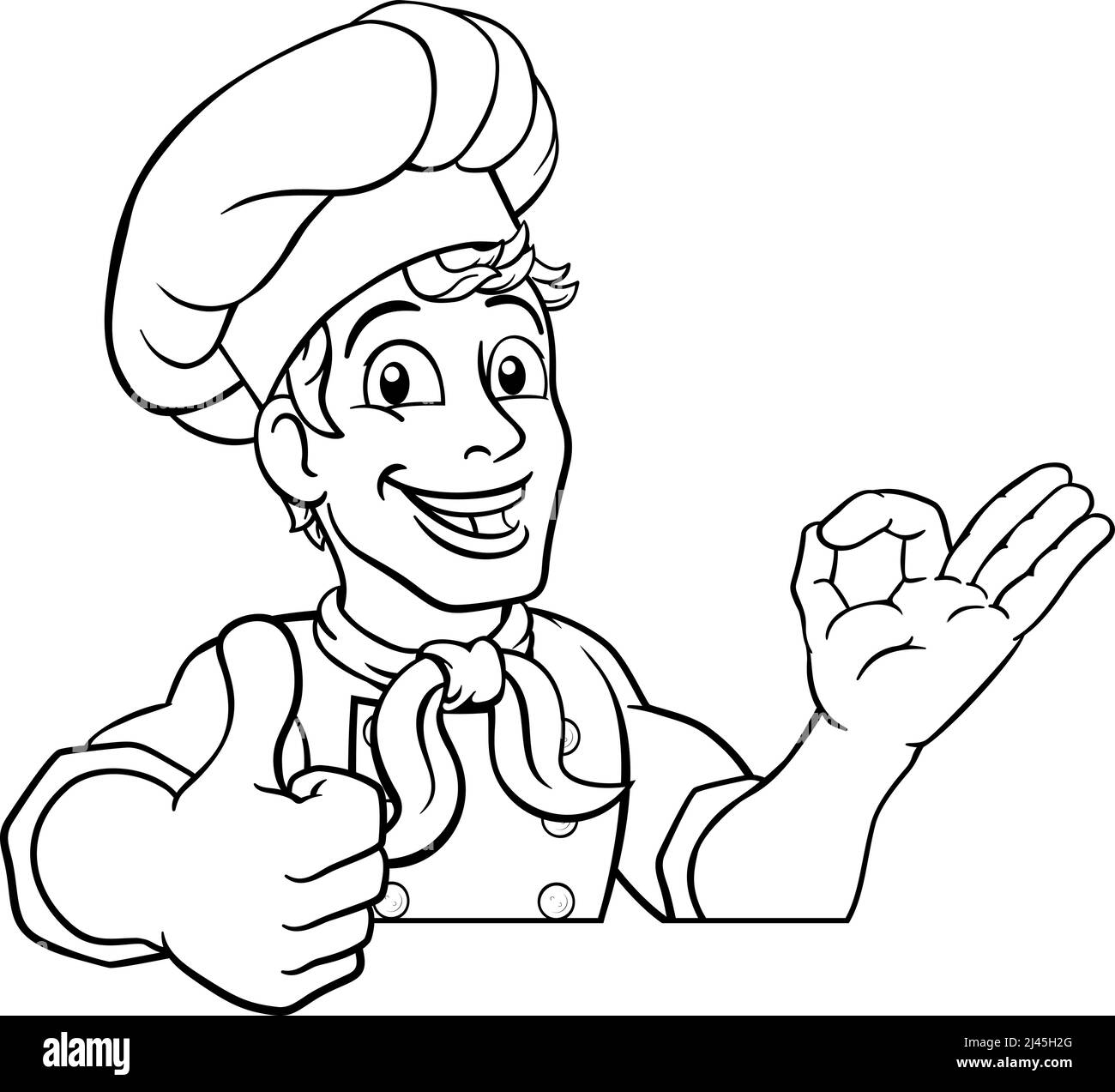 Le chef cuisinier Baker Man Cartoon Peeking Over Sign Illustration de Vecteur