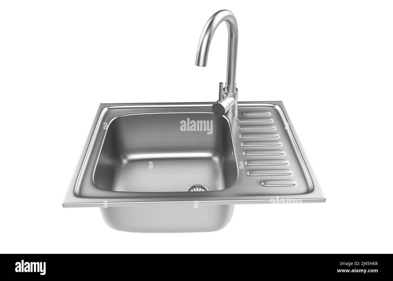 Évier de cuisine isolé sur fond blanc, 3D rendu. Banque D'Images