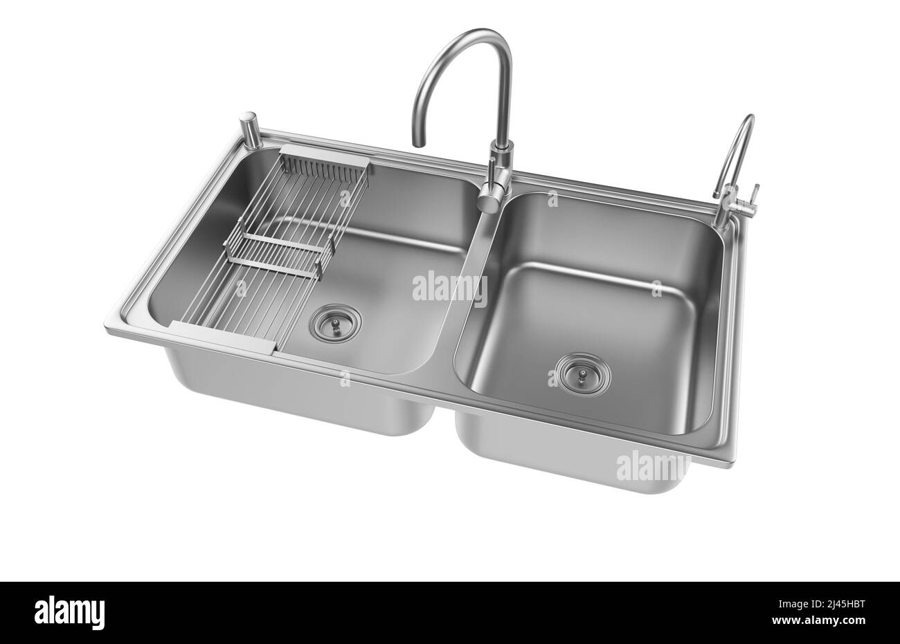 Évier de cuisine isolé sur fond blanc, 3D rendu. Banque D'Images