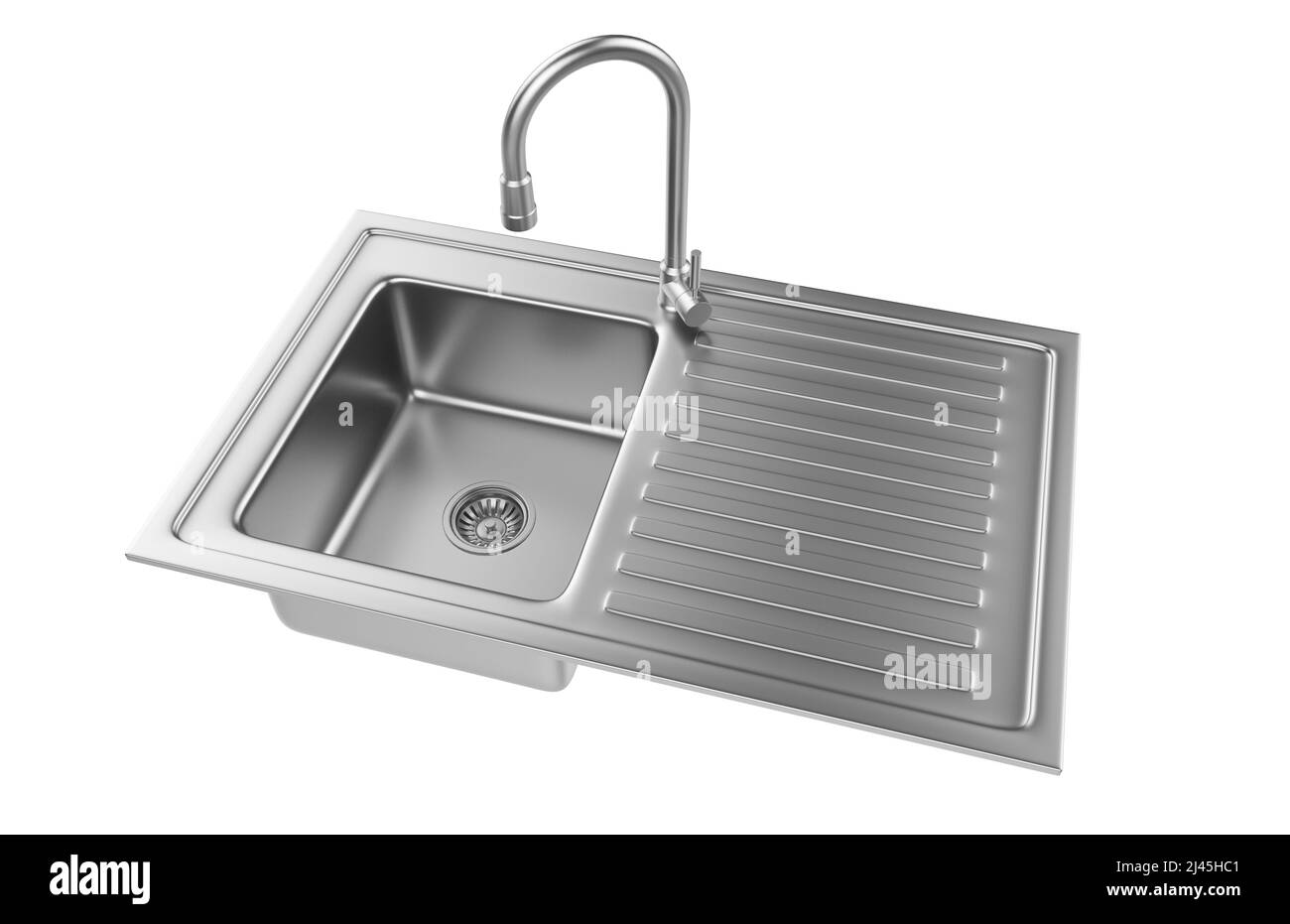 Évier de cuisine isolé sur fond blanc, 3D rendu. Banque D'Images