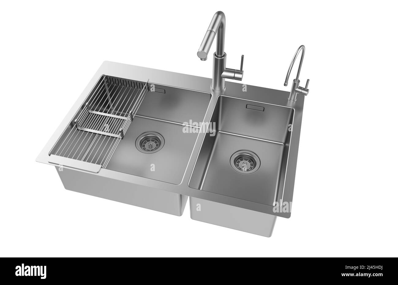 Évier de cuisine isolé sur fond blanc, 3D rendu. Banque D'Images