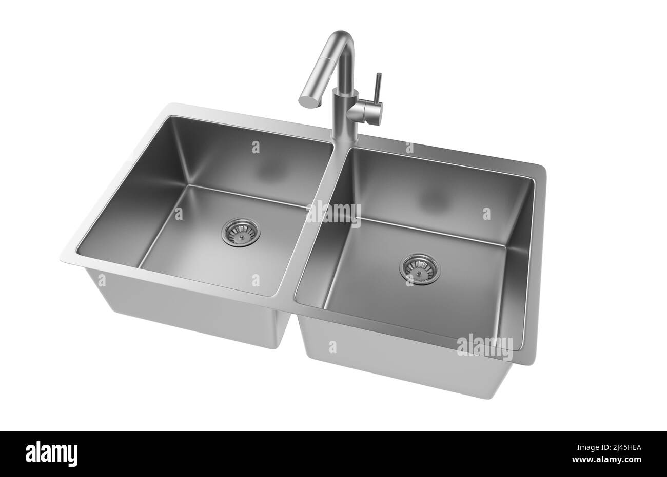 Évier de cuisine isolé sur fond blanc, 3D rendu. Banque D'Images