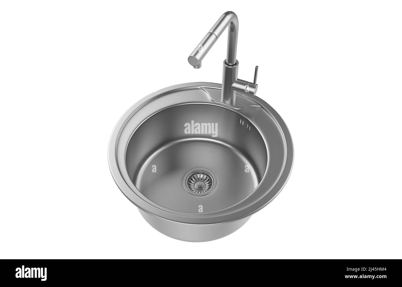 Évier de cuisine isolé sur fond blanc, 3D rendu. Banque D'Images